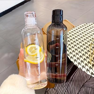 16.9oz/500ml Simple Time Scale Cup Clear Plastic Cup Fashion Transparent Sports Water Bottle Leakproof Portable Juice Milk Cups