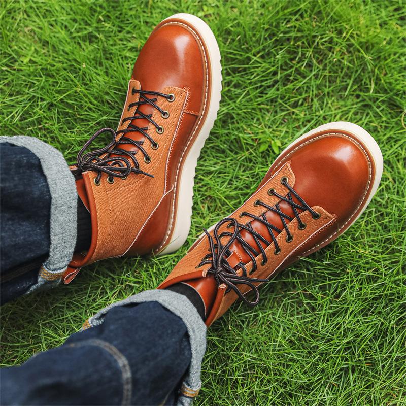 Moda masculina moda festa boate plataforma botas cadarço couro genuíno sapatos cowboy ferramental trabalho bota bonito tornozelo botas hombre