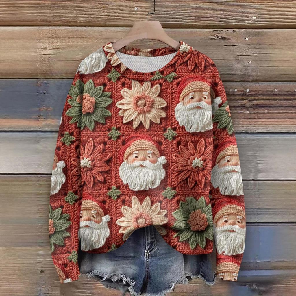 Pulls à manches longues pour femmes Col O Décontracté Mignon Tricot Imprimé Pull Oversize