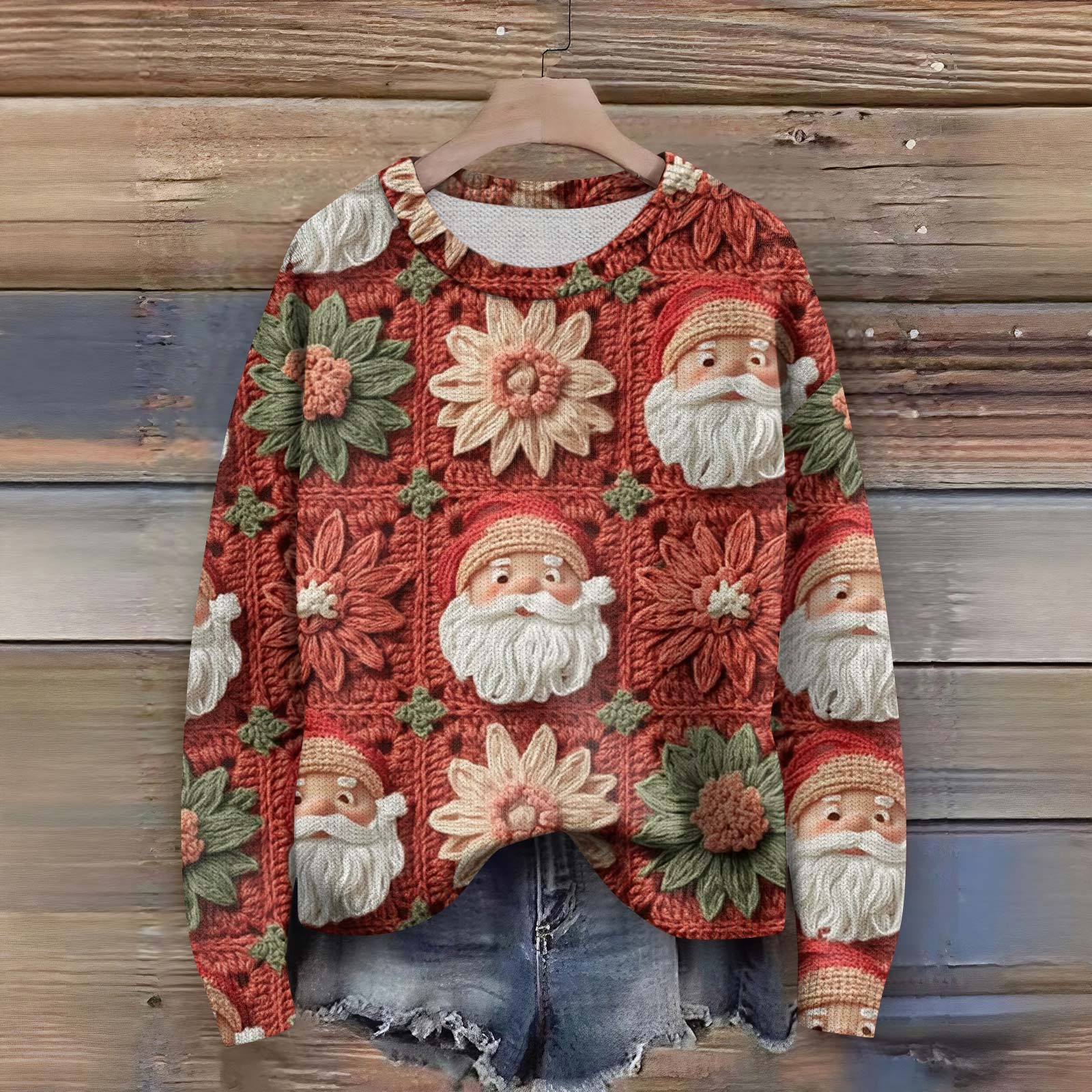 

Пуловеры с длинным рукавом для женщин, с круглым вырезом, повседневные, милые, с принтом, вязаные, оверсайз XXL красный