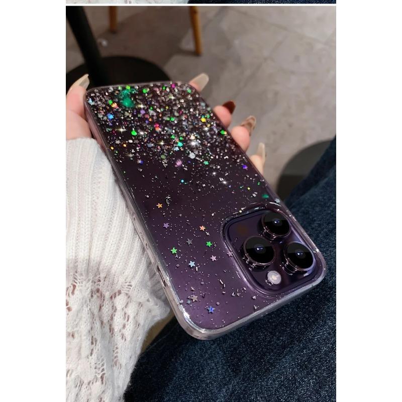 Luxury Purple Sequin Glitter Bling Phone Case For Iphone 16 Pro Max 15 14 13 12 11 Xr Xs 7 8 Plus Fashion Shockproof Soft Cover
