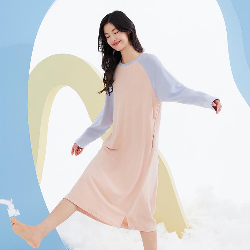 Women's Summer Cotton Round Neck Mid-Length Nightgown