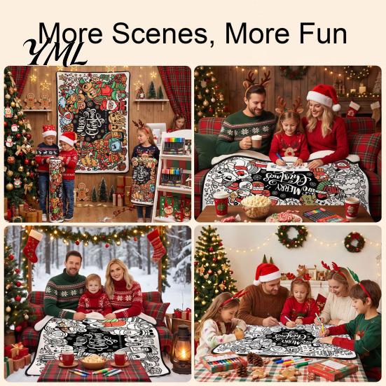 Christmas DIY Coloring Blanket for Kids Adults, Color Your Own Throw Blanket, 39.4" x Educational Drawing Toys Toddlers 55.1" with 24 Markers,