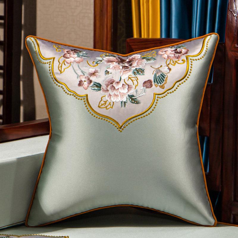 New Chinese-style Throw Pillows with Bird and Flower Embroidery Redwood Sofa Cushion Cover Large Cushion for Living Room Bed