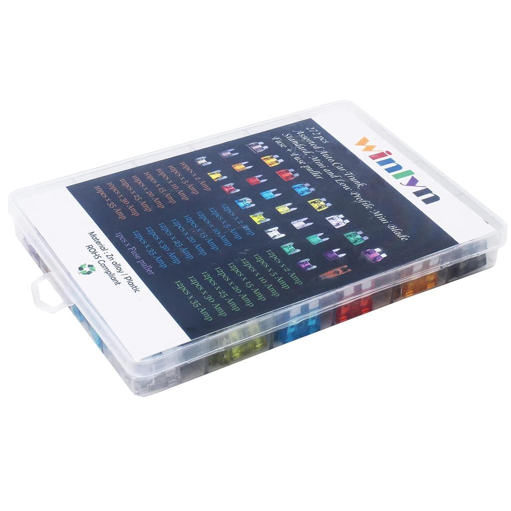 Winlyn 272Pcs - Car Blade Fuses Assortment Kit, Automotive Fuses - Standard & Mini & Low Profile Mini (2A/ 5A/ 10A/ 15A/ 20A/ 25A/ 30A/ 35A), Car