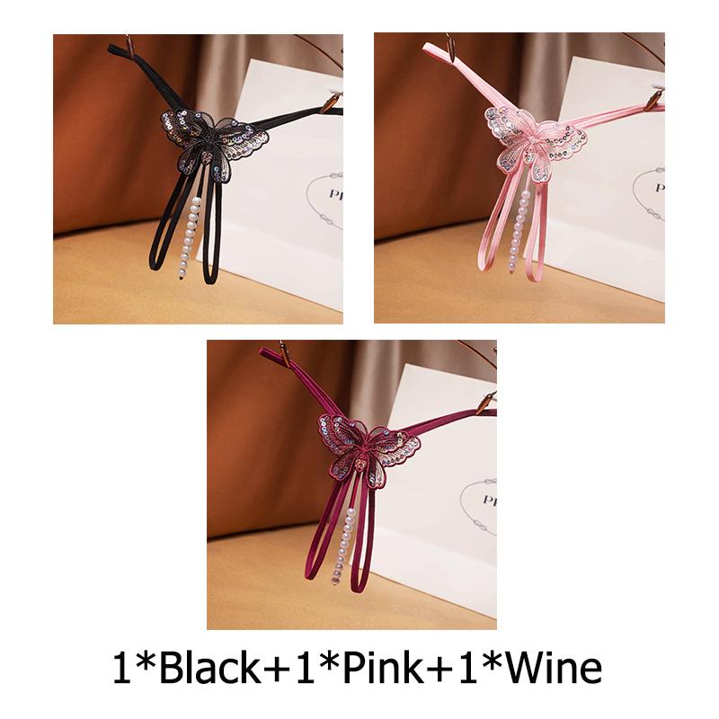 Erotic G-string Open Crotch Panties Sexy Butterfly Sequins Underwear Crotchless Pearls String Embroidery Thong