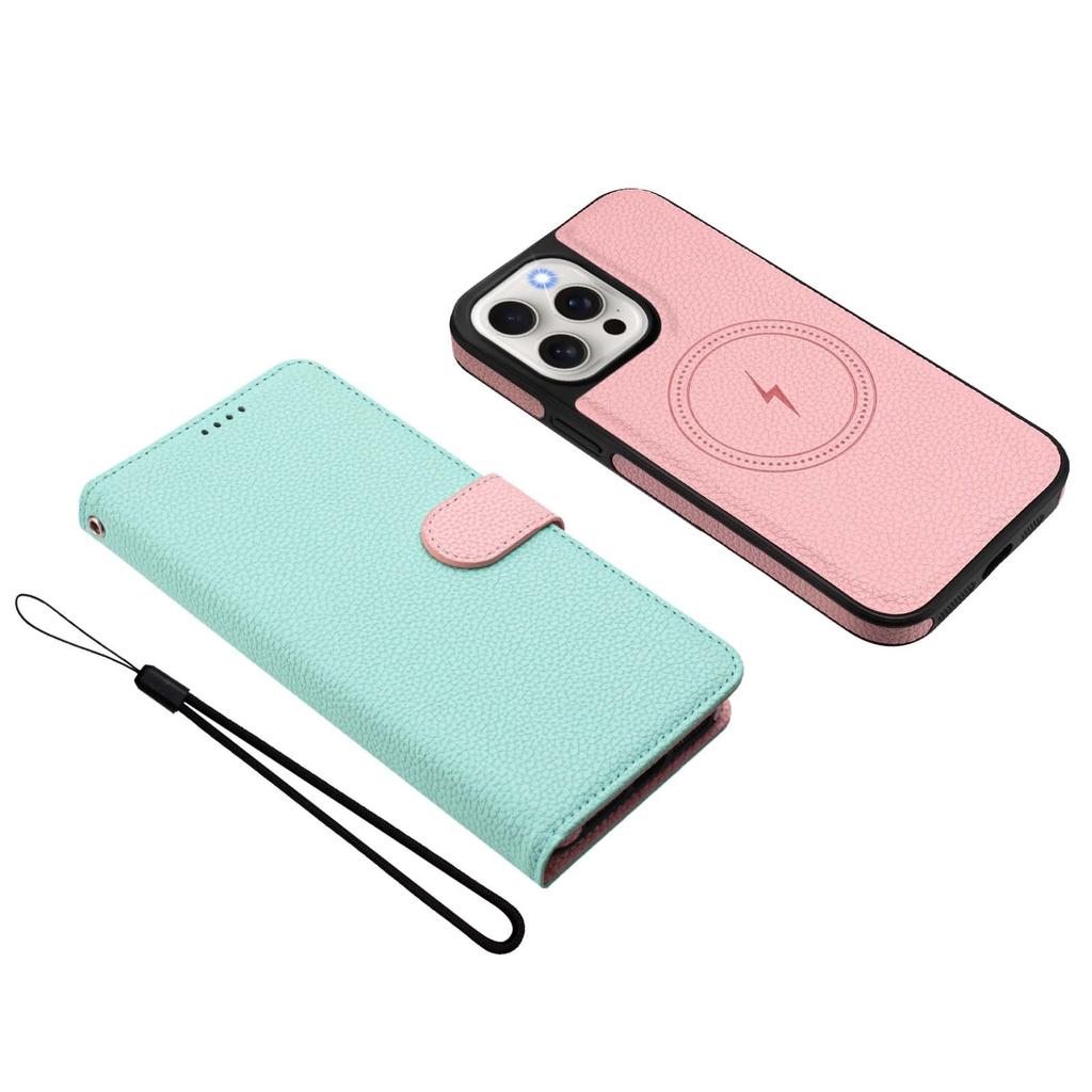 Applicable To iPhone17 Leather Case Samsung S25 Lychee Pattern Splicing Contrasting Color Split Magnetic Attraction Two-in-one Google 10Pro