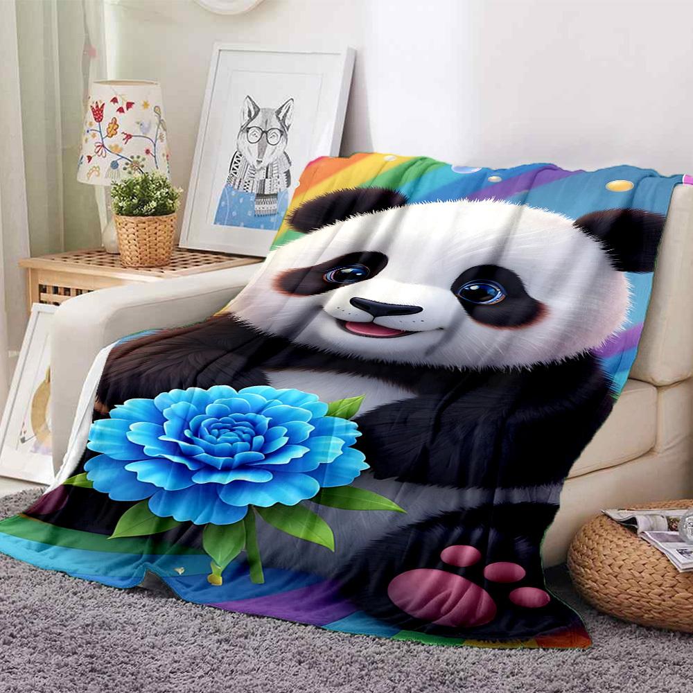 1pc Panda Flower Decoration Blanket - Lightweight Flannel Fleece with Digital Printing, Soft Warm for Sofa, Travel, Camping, Office yy251018264