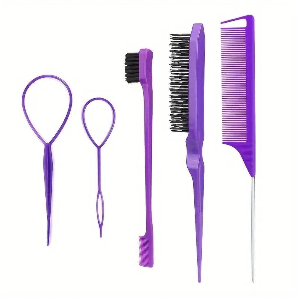 5pcs/set Hair Brush and Braid Set Tear Comb Brush Edge Brush Pointed Tail Comb Hair Braiding Styling Tool Hair Dyeing Comb Set