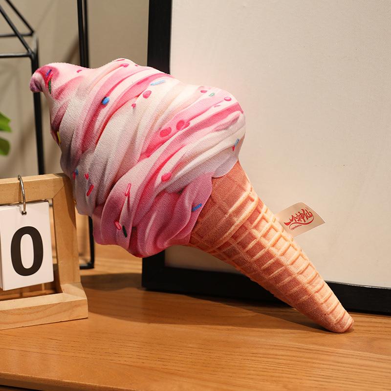 Cartoon Simulation Strawberry Matcha Ice Cream Pillow Doll Plush Toy Cone Ice Cream Doll Gift