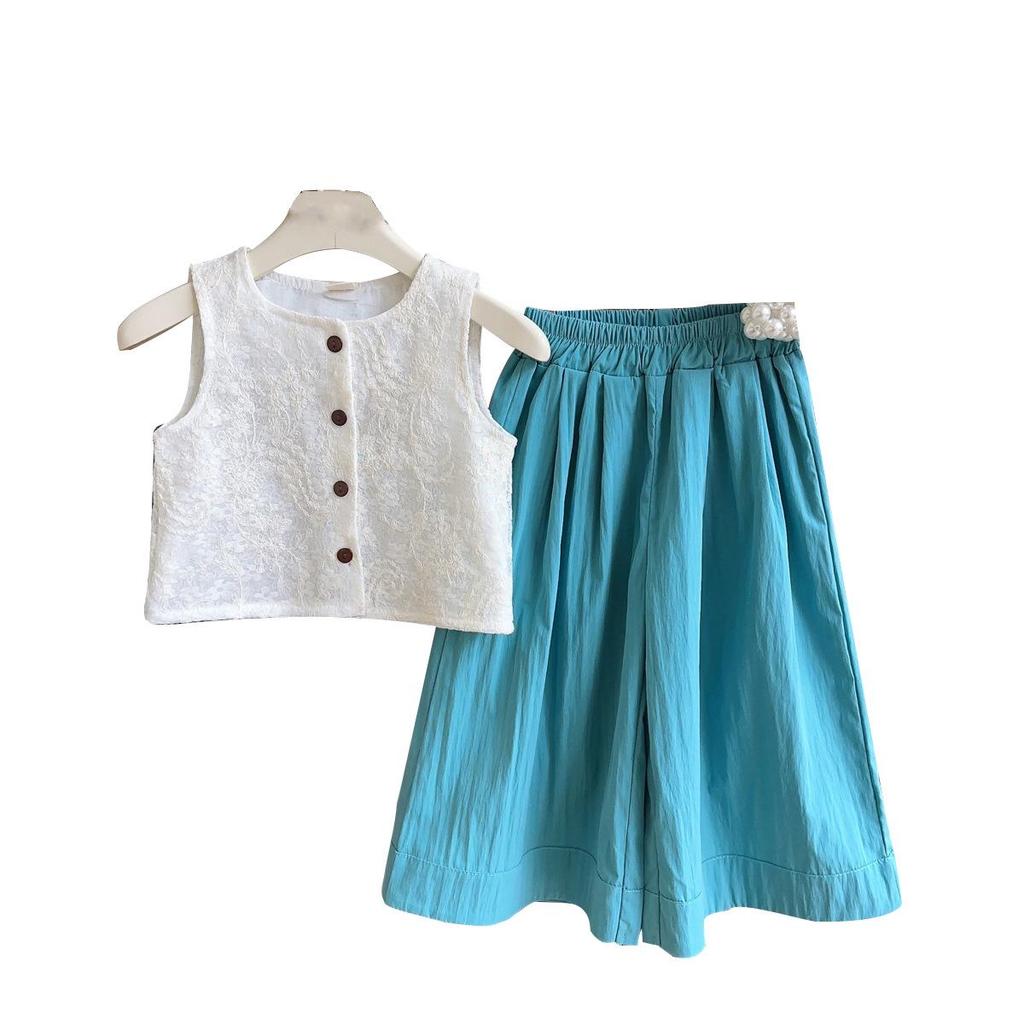 Girls' Sleeveless Korean-Style Vest & Long Pants Set