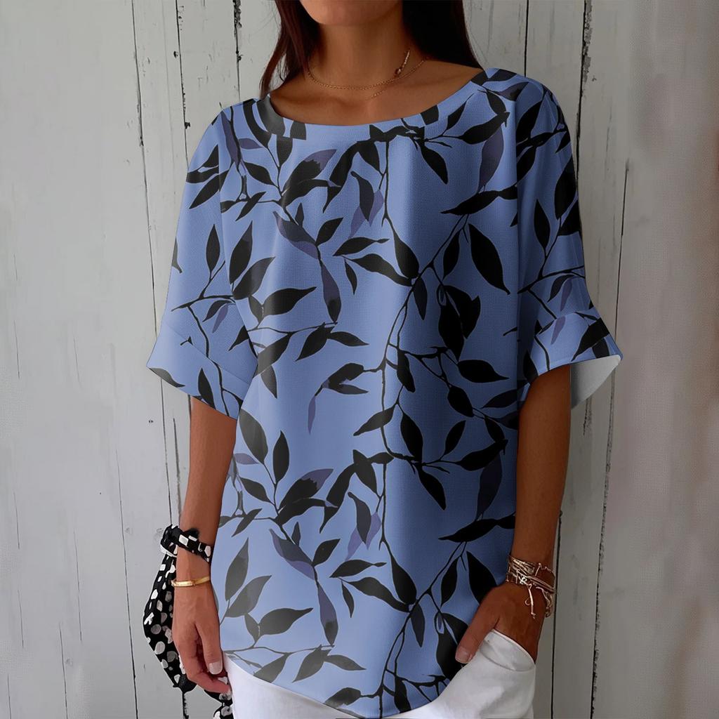 Women's Fashionable Casual Round Neck Printed Top Loose Top Printed Top Loose Top