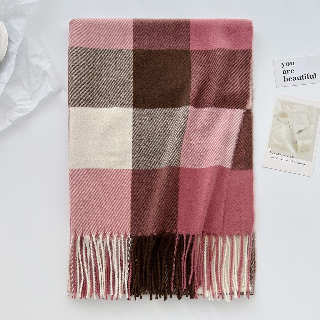 Autumn and winter British style plaid scarf men's and women's autumn and winter imitation cashmere scarf thickened warm fringed shawl scarf