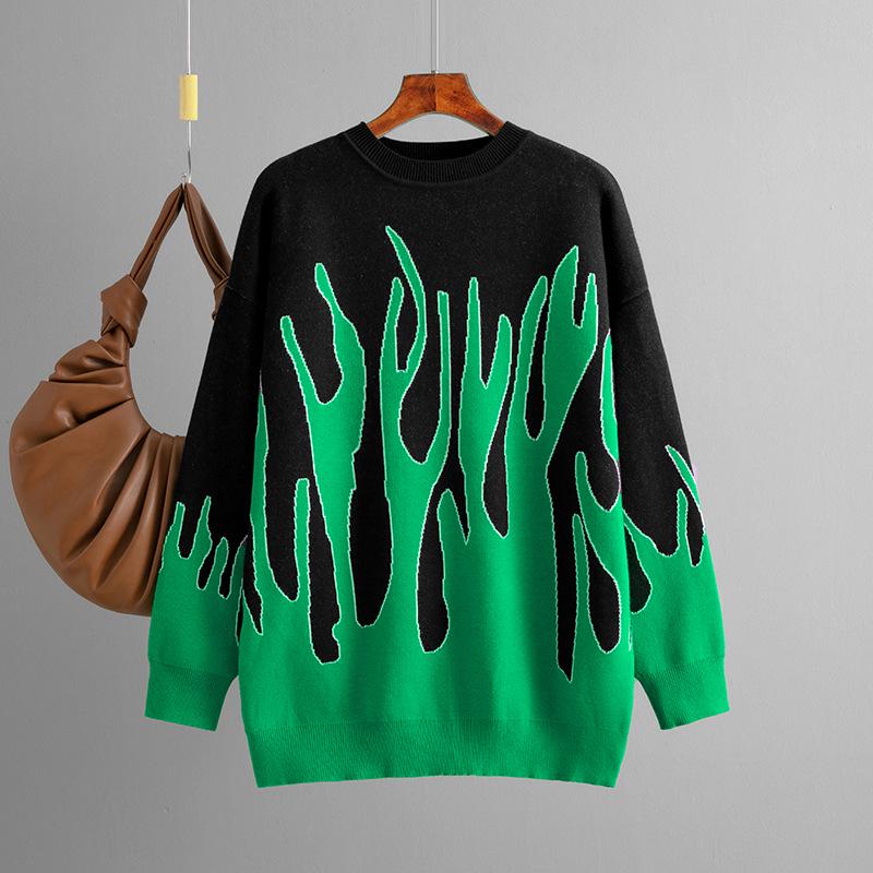 2023 Autumn/Winter Loose Plus Size Knit Round Neck Jacquard Sweater for Women