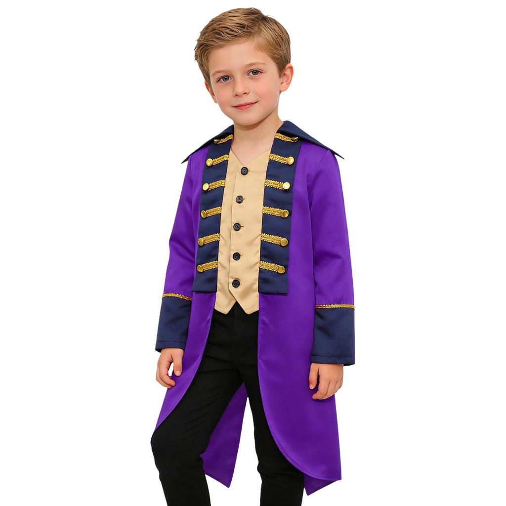 Costume da Bambino Esercito Britannico Coloniale: Cappotto Rosso Frac con Bordi Dorati & Spalline per Rievocazione della Guerra Rivoluzionaria