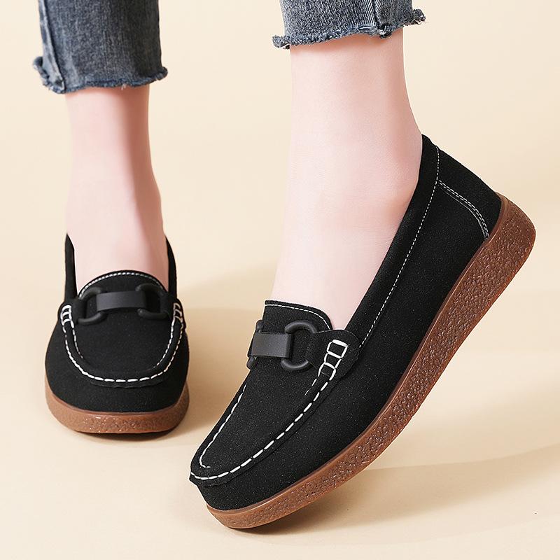 

Туфли Doudou женские матовая поверхность мягкая подошва дышащие на плоской подошве туфли для средних и пожилых матерей удобные нескользящие одинарные туфли кожаные на одном педале 37 чёрный