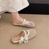 Fashion Cover Toe Flat Shoes Female String Bead Woman's Slippers Butterfly-Knot Slides 2025 Sweet Butterfly-knot Butterfly-Knot Shoes Sl