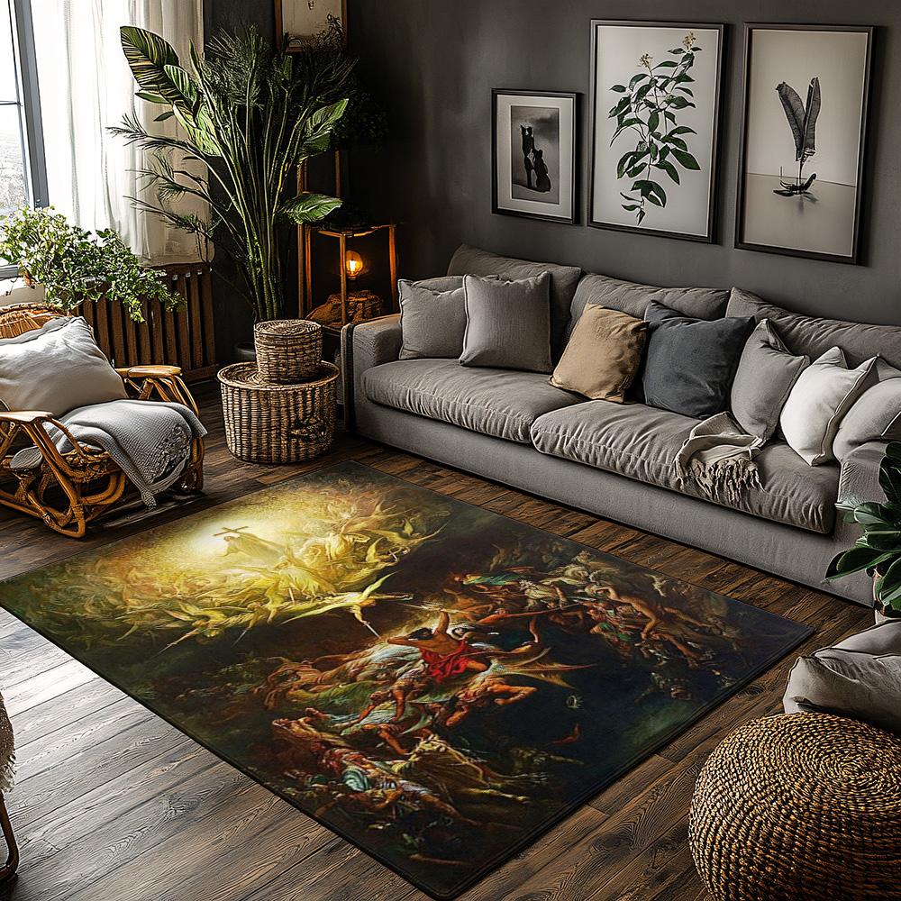 

Divine Mythology Area Rug, Gold Red Bohemian Carpet for Living Room, Soft Non-Slip Sofa Mat with Cultural Art Decor 50x80cm