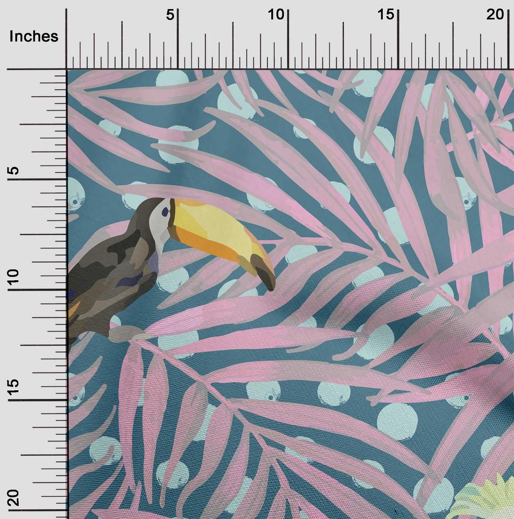 oneOone Cotton Flex Dark Teal Green Fabric Tropical Birds With Palm Leaves Sewing Craft Projects Fabric Prints By Yard 40 Inch