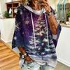 Women's Christmas Printed Hooded Sweatshirt Loose Fit Casual Pullover Top
