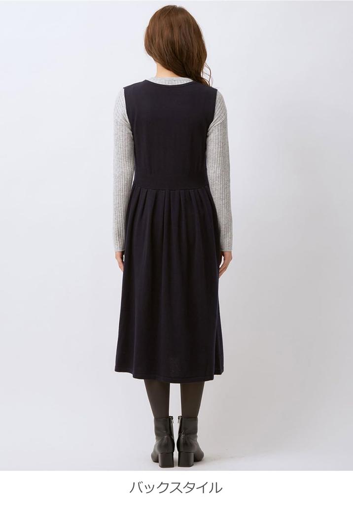 Maternity Long Rib Knit Knit Jumper Skirt Free Charcoal X Black Off Border [ANGELIEBE] Dress, Breastfeeding, 2WAY, Sleeve, Tops, Set,