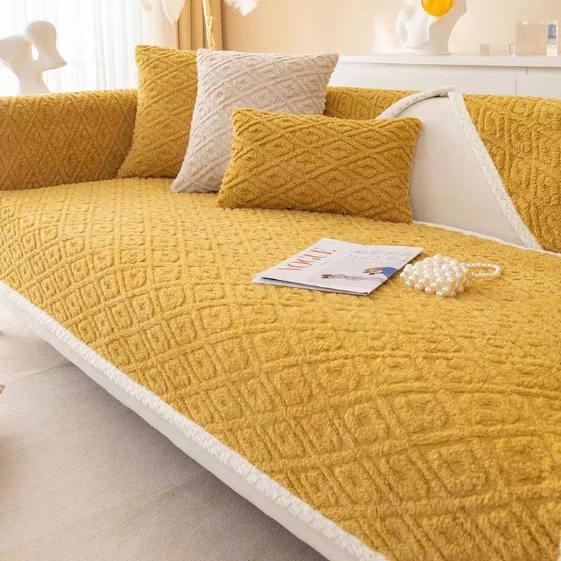 Modern Jacquard Velvet Plush Quilted Sofa Towel Super Soft Non-slip Sectional Sofa Cover for Living Room L Shape Couch Cover