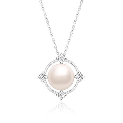 10MM Round Shape Pearl Gemstone 925 Sterling Silver Floating Halo Solitaire Pendant Necklace For Women Jewelry