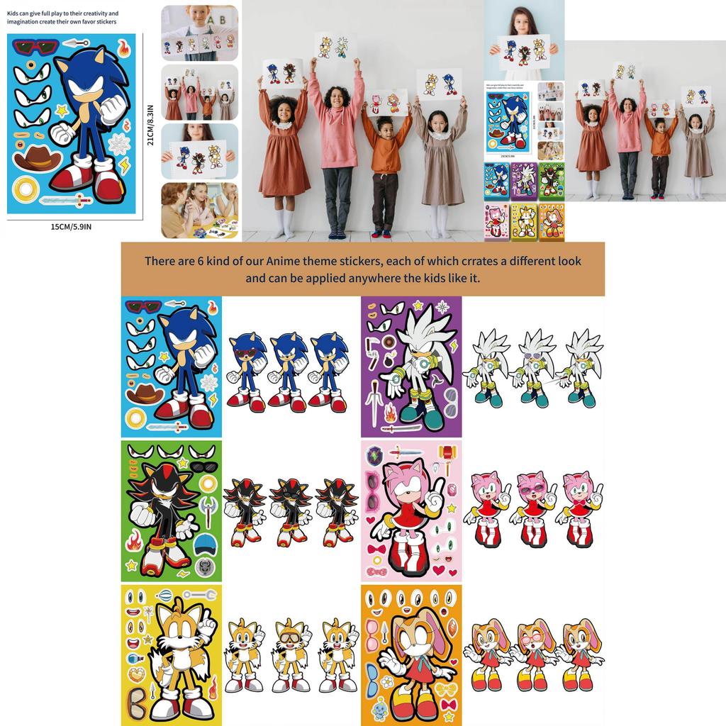 Adorable Sonic The Hedgehog Kids Anime Puzzle Interactive Sticker Diy Craft Set