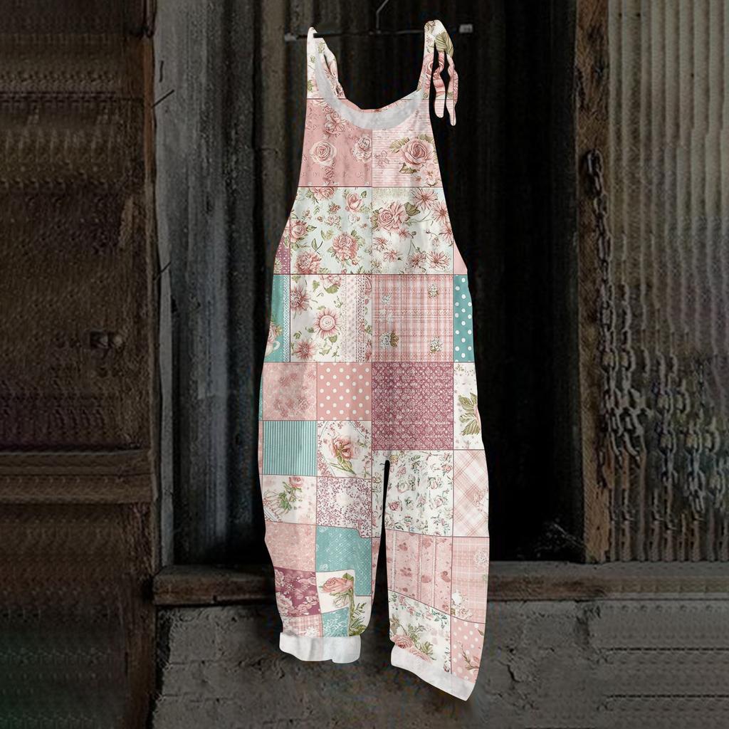 Women's Jumpsuit Print Casual Loose Vintage Shoulder Strap Cotton Linen