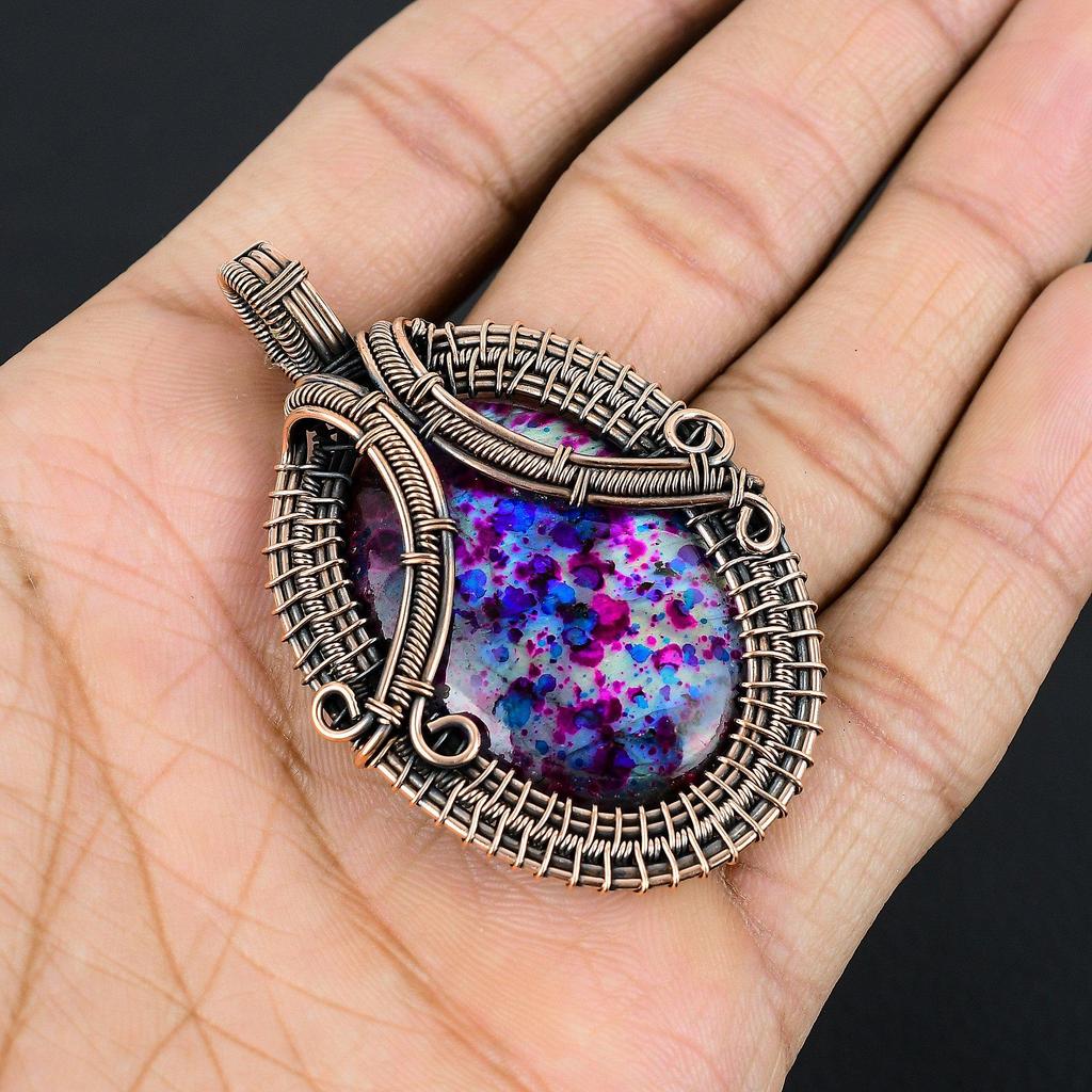 Multi Fire Labradorite Pendant Gemstone Jewelry, 999 Copper Wire Wrapped Pendant, Gift For Women Handmade Pendant