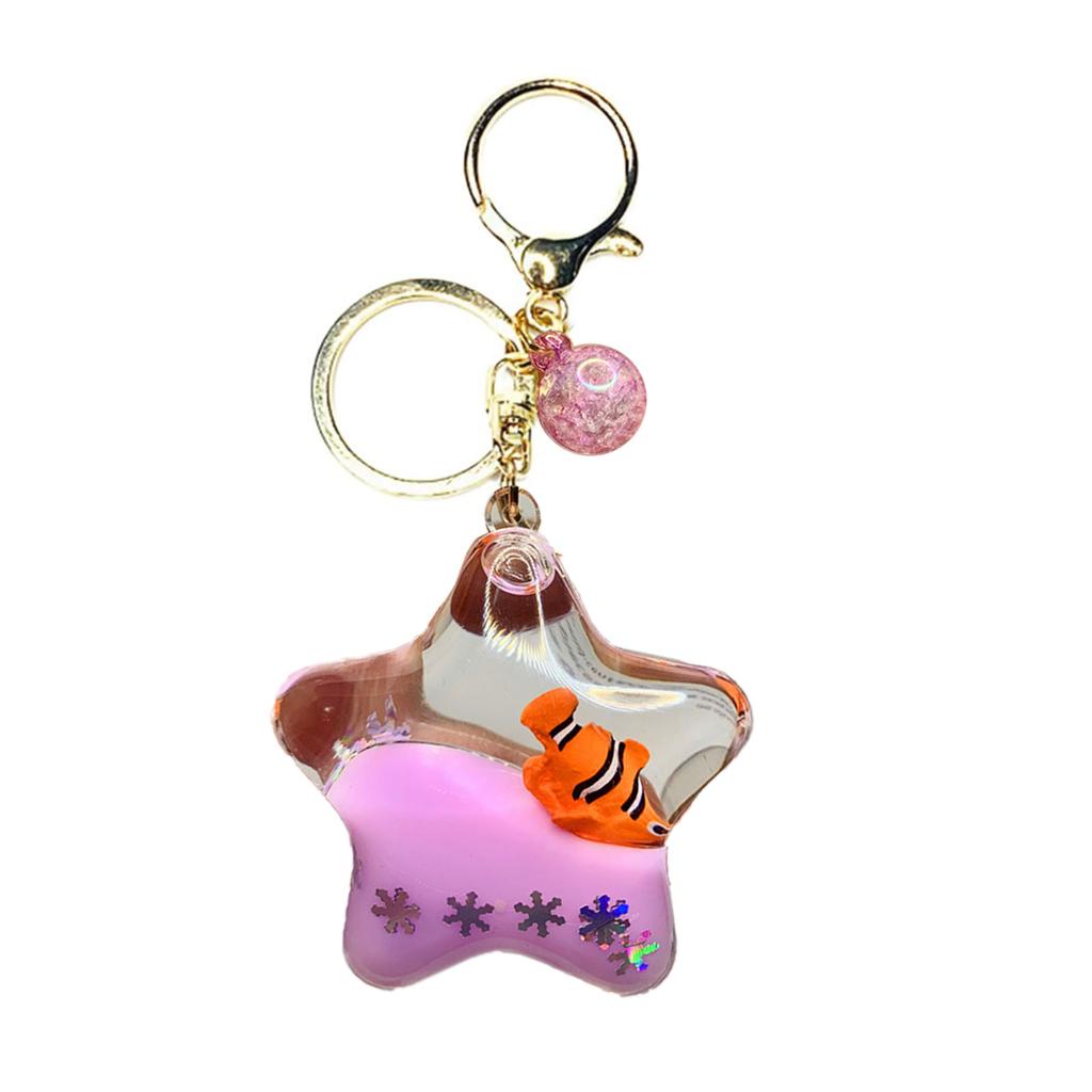 Creative Pentagrams Oil Liquid Quicksand Keychain Cartoon Animals Floating Charm for Car Keys Handmade Bag Pendant