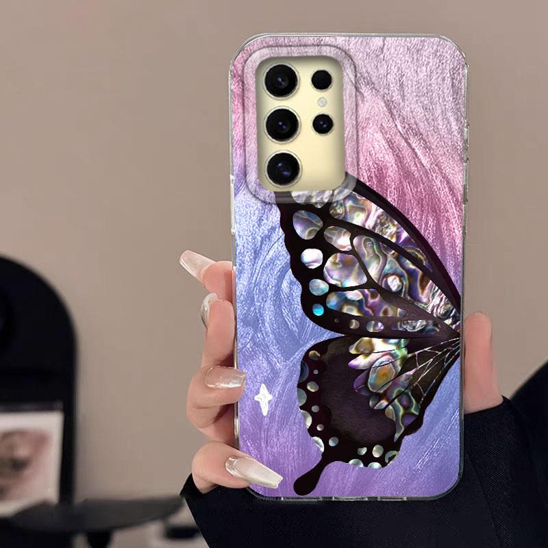 For Samsung Galaxy A56 A16 A15 A25 A55 A35 A26 A36 S24 Plus S25 Ultra Phone Case Gradient Color Pink Butterfly Women Girls Cover