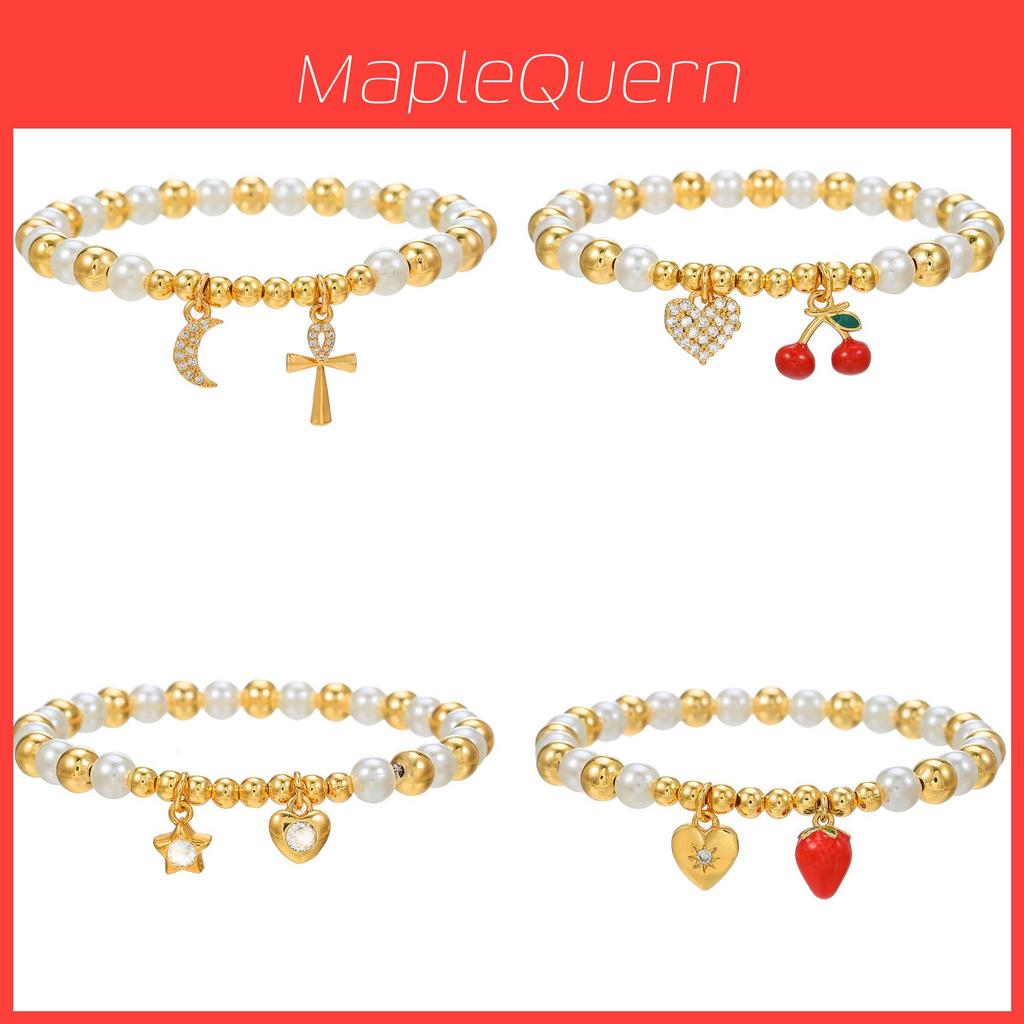 Fashion Pearl And Copper Fruit Charm Bracelet For Women And Men With Heart And Cross Pendants