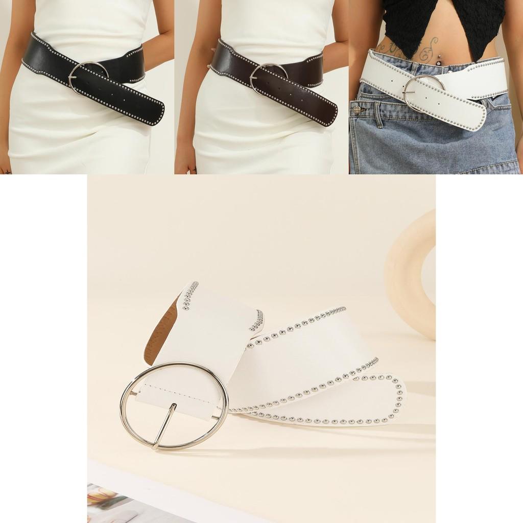 Punk Style Rivet Belt With Round Alloy Buckle For Fashionable Streetwear
