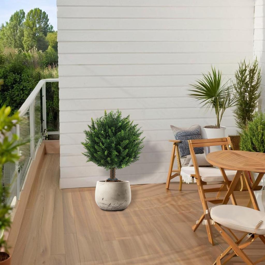 Artificial  Topiary Outdoor Plants With Spike, 2 Pack Faux Cedar Bushes UV Resistant Fake Shrubs For Front Porch Décor