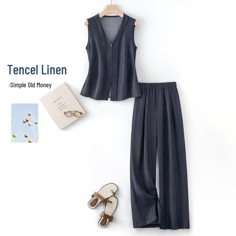 IHIMI Women s Tencel Linen Denim Vest & Pants Set S