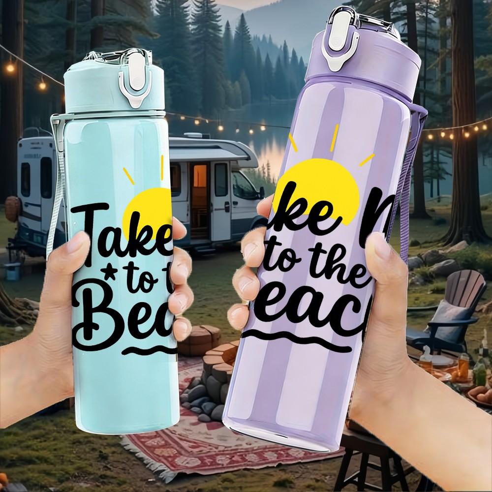 1PC Take Me To The Beach Quote Print 750ml Color Plastic Sports Water Bottle Leakproof Flip Straw Lid Suitable for Sports Office Home Use