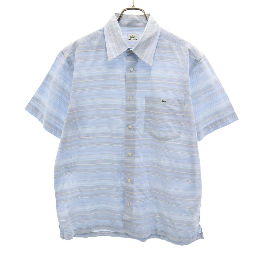 LACOSTE made in Japan Border Pattern Short sleeve shirt 3 Blue Men's Used