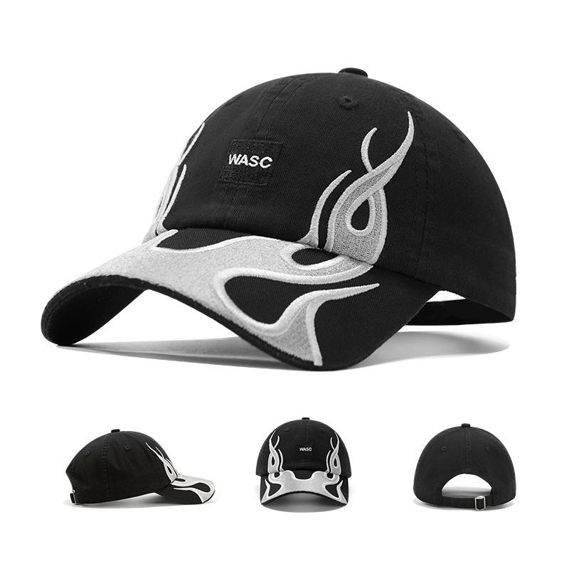 Amerikanische Hip Hop Schwerindustrie Stickerei Flamme Baseballkappe Herren- und Damen-Trendmarke Vertiefter Großer Kopfumfang Outdoor High Street Kappe