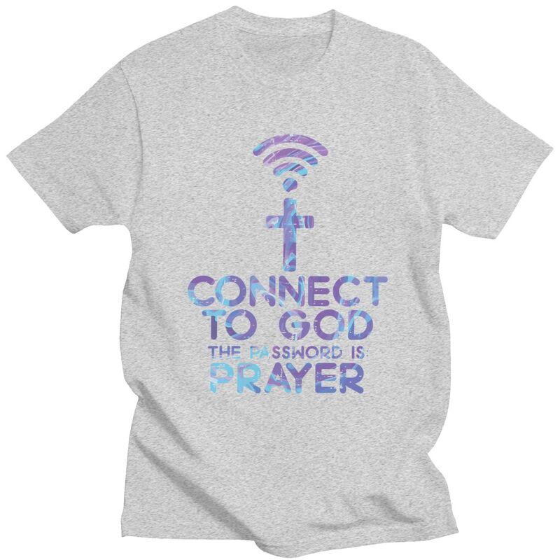 Custom Jesus Christian Tee Connect To God The Password Is Prayer T Shirt Men Short Sleeve Pure Cotton Tshirt Leisure Tee Tops
