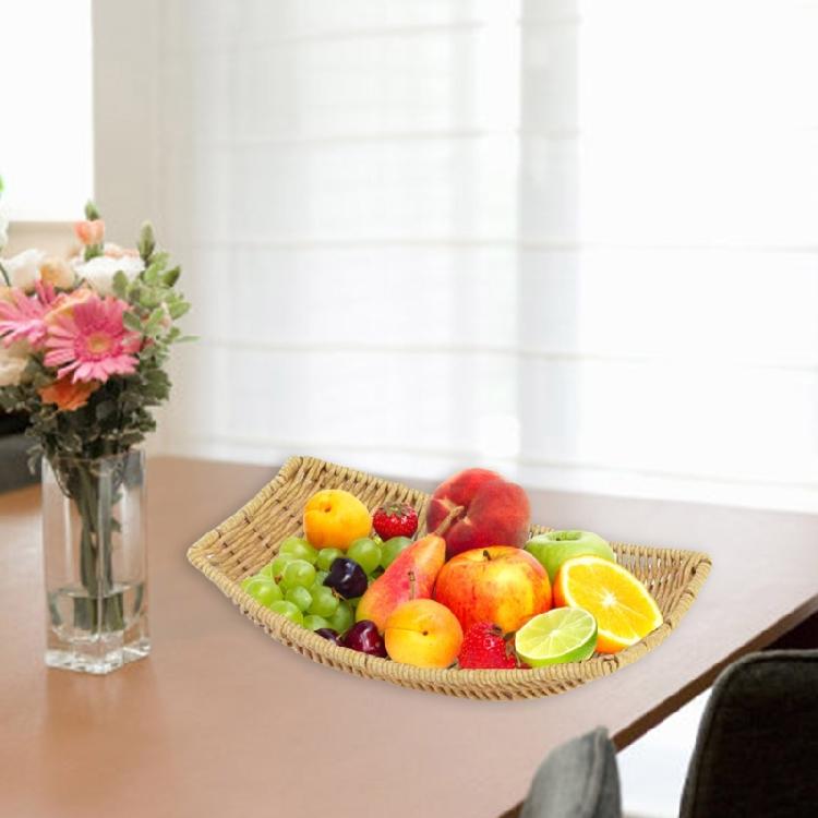 2 Stück Imitation Rattan Obstservierkorb Multifunktional Schiff-förmige Snacks Aufbewahrungsplatte Geflochtenes Gemüse-Auslagekorb
