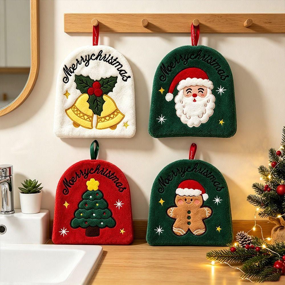 Coral Fleece Christmas Hand Towels Quick-drying Cleaning Dishcloths Xmas Decor