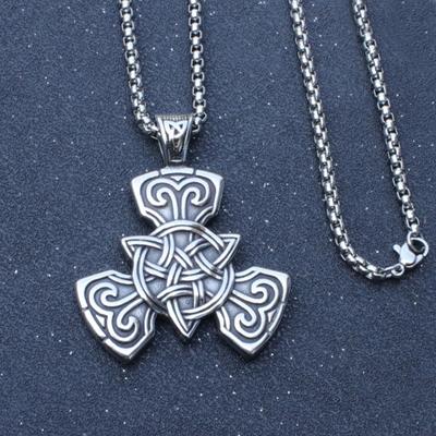 Retro Celtic Knot Cross Pendant Necklace For Women Men Vintage Copper Color Stainless Steel Neck Chain Punk Hip Hop Jewelry Gift