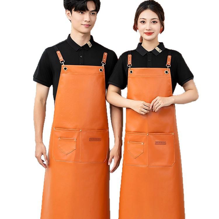 Waterproof PU Leather Apron with Embroidered Logo for Food Service