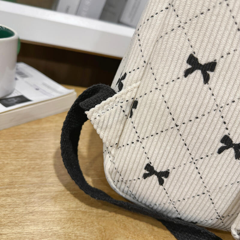 Bow Check Bag Women's Backpack Corduroy Backpack