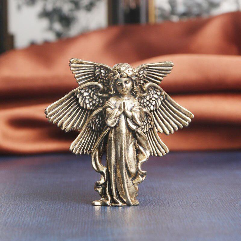 Copper Six Winged Angel God Love Cupid Statue Small Ornaments Brass Angel Figurines Desktop Decorations Home Decors Accessories