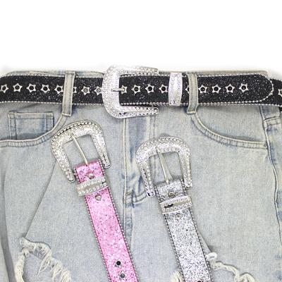 Ayarlanabilir Rhinestone Bel Kemerleri Kot için Glitter Kemer Kadın Kovboy Kovboy Kız Gençler Kadın Kot Etek Kemer