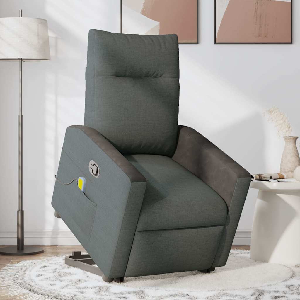 Massage Recliner with Rising Function Dark Grey Fabric