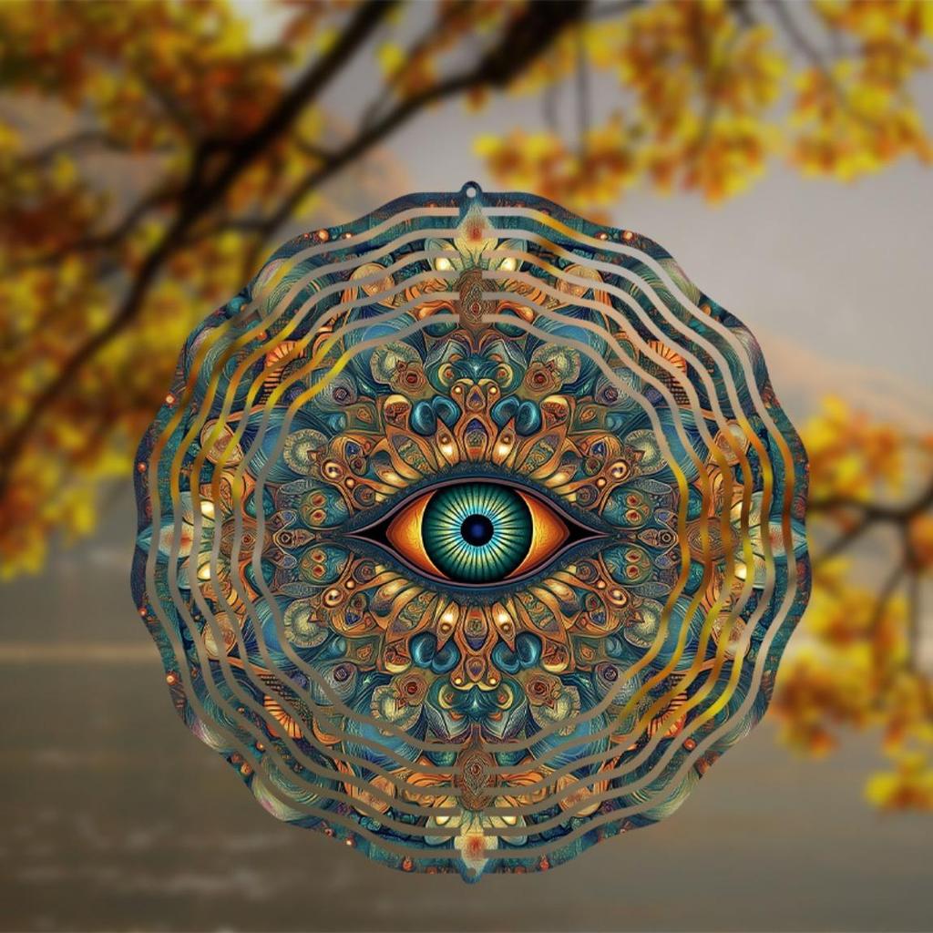 10 Inch Hanging Wind Spinner with Eye Design Vibrant Metal Garden Decor for Outdoor 360 Degree Hook for All Seasons