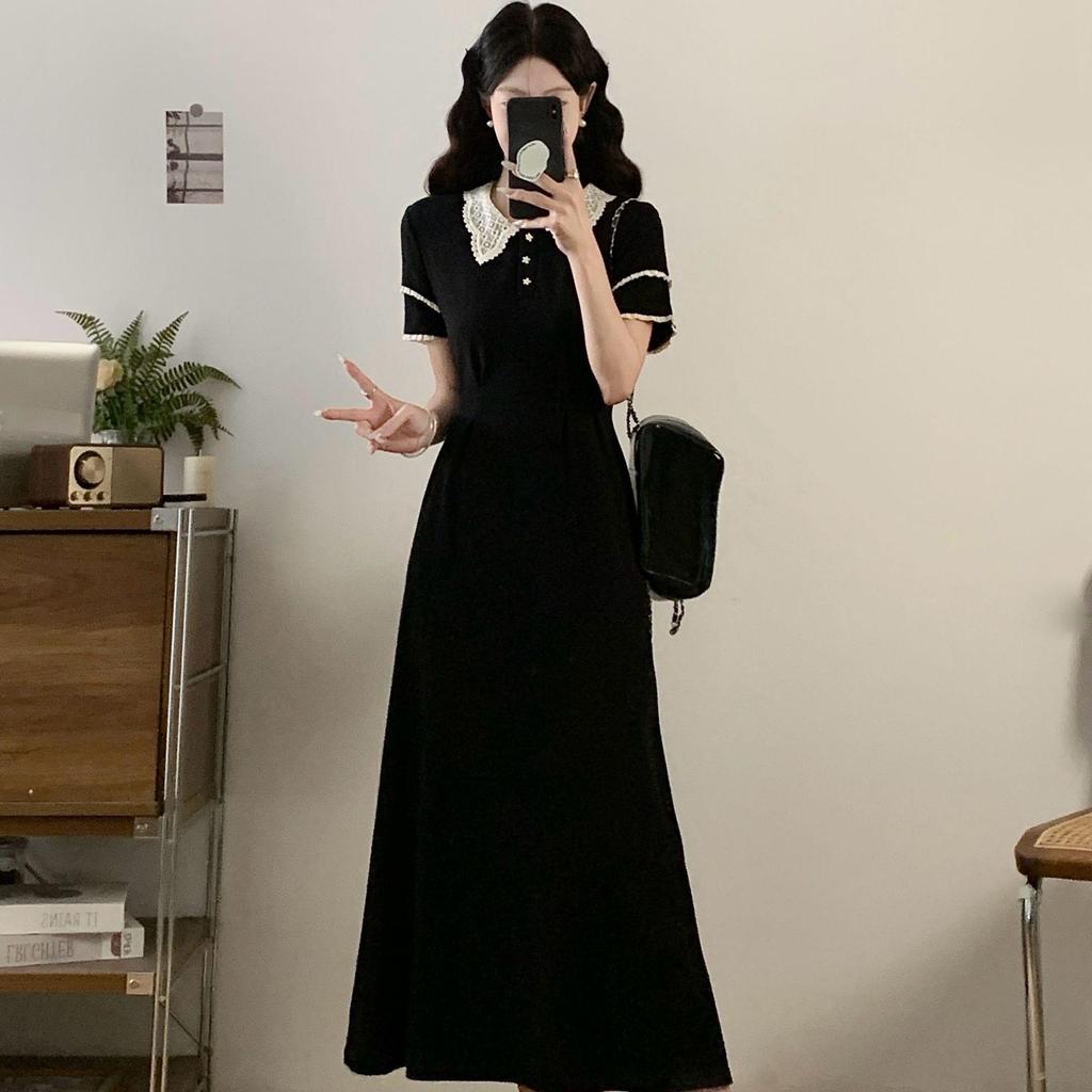 2026 Elegantes französisches kurzärmeliges Schlankheits-Maxikleid in Übergröße